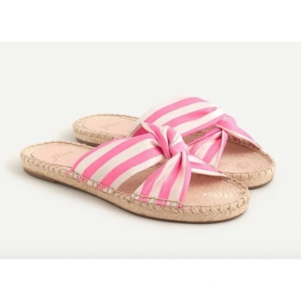 J Crew Twisted-Knot Espadrille Sandals Pink Stripe 7.5  Resortwear Retro Coastal